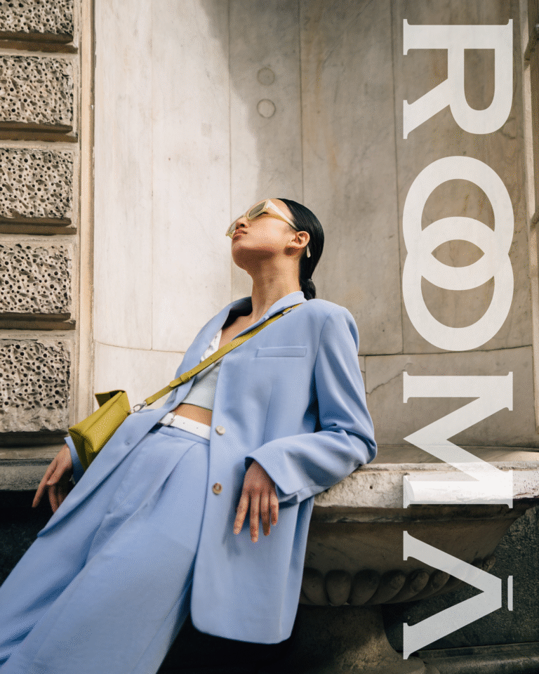 Italian clothing brand logo for Rooma featuring custom typography inspired by Roman architecture and timeless Italian craftsmanship, designed for a refined and contemporary fashion identity.