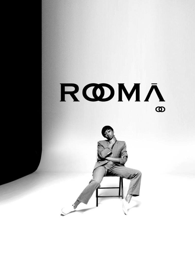 Italian clothing brand logo for Rooma featuring custom typography inspired by Roman architecture and timeless Italian craftsmanship, designed for a refined and contemporary fashion identity.