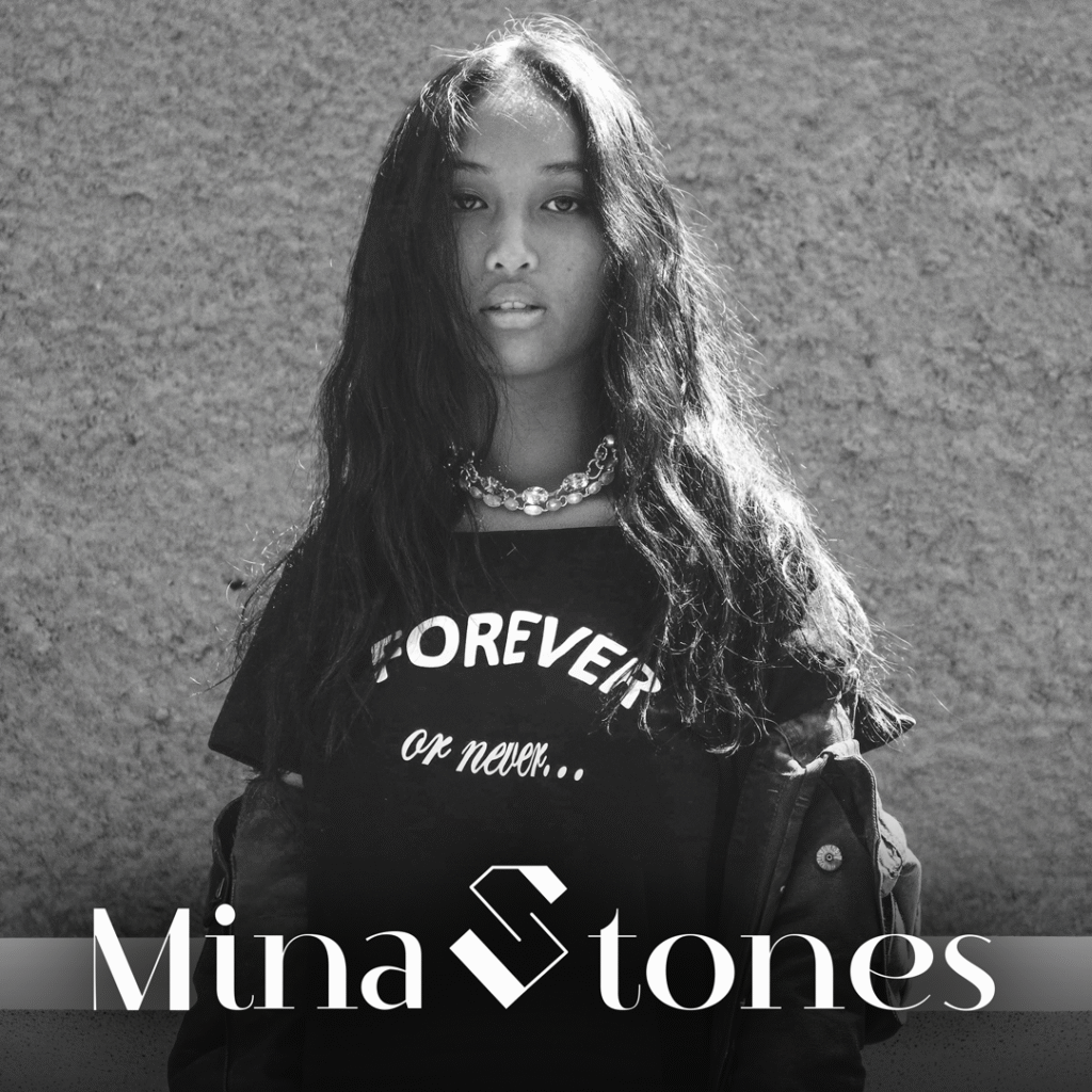 Feminine african style jewelry logo design for Mina Stones, a handmade jewellery brand, the creator as well as the stones come from Nigeria.