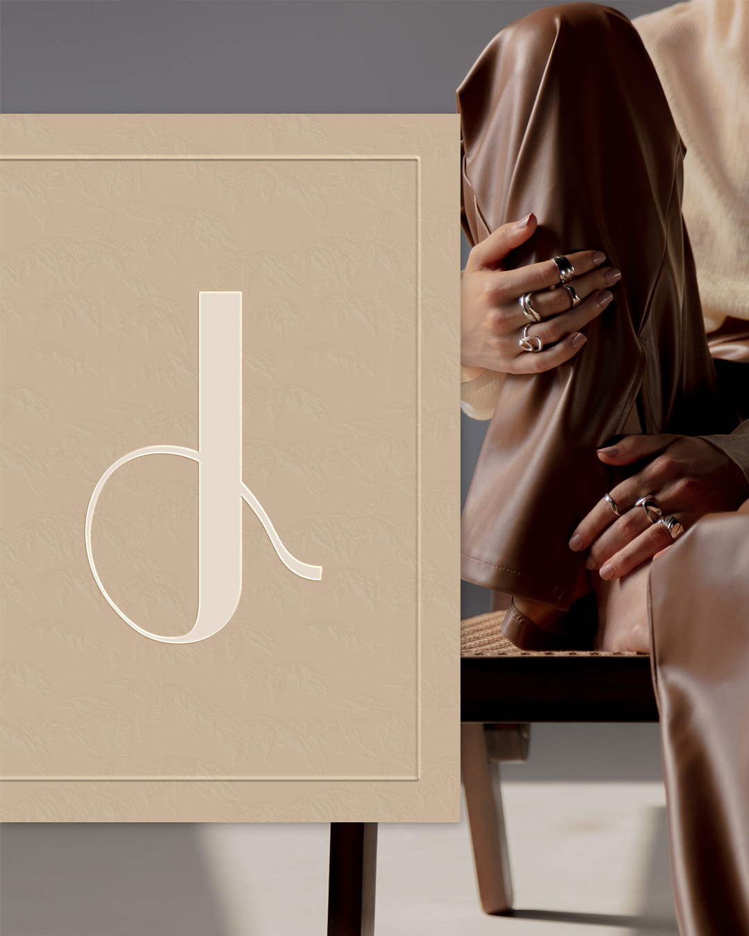 Feminine jewelry logo design for Jade, a handmade jewelry brand, featuring soft curves inspired by ring shapes and the natural lines of women’s bodies, expressing craftsmanship, elegance, and empowerment.